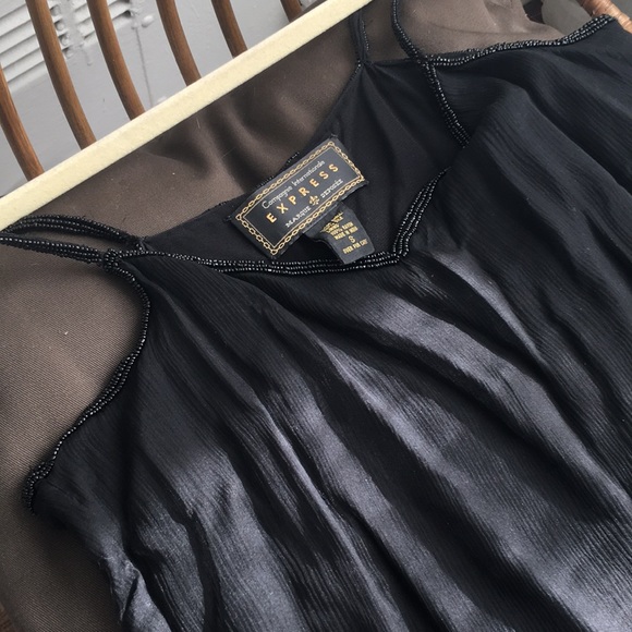 VTG Express black beaded trim v silk chiffon S - Picture 8 of 8